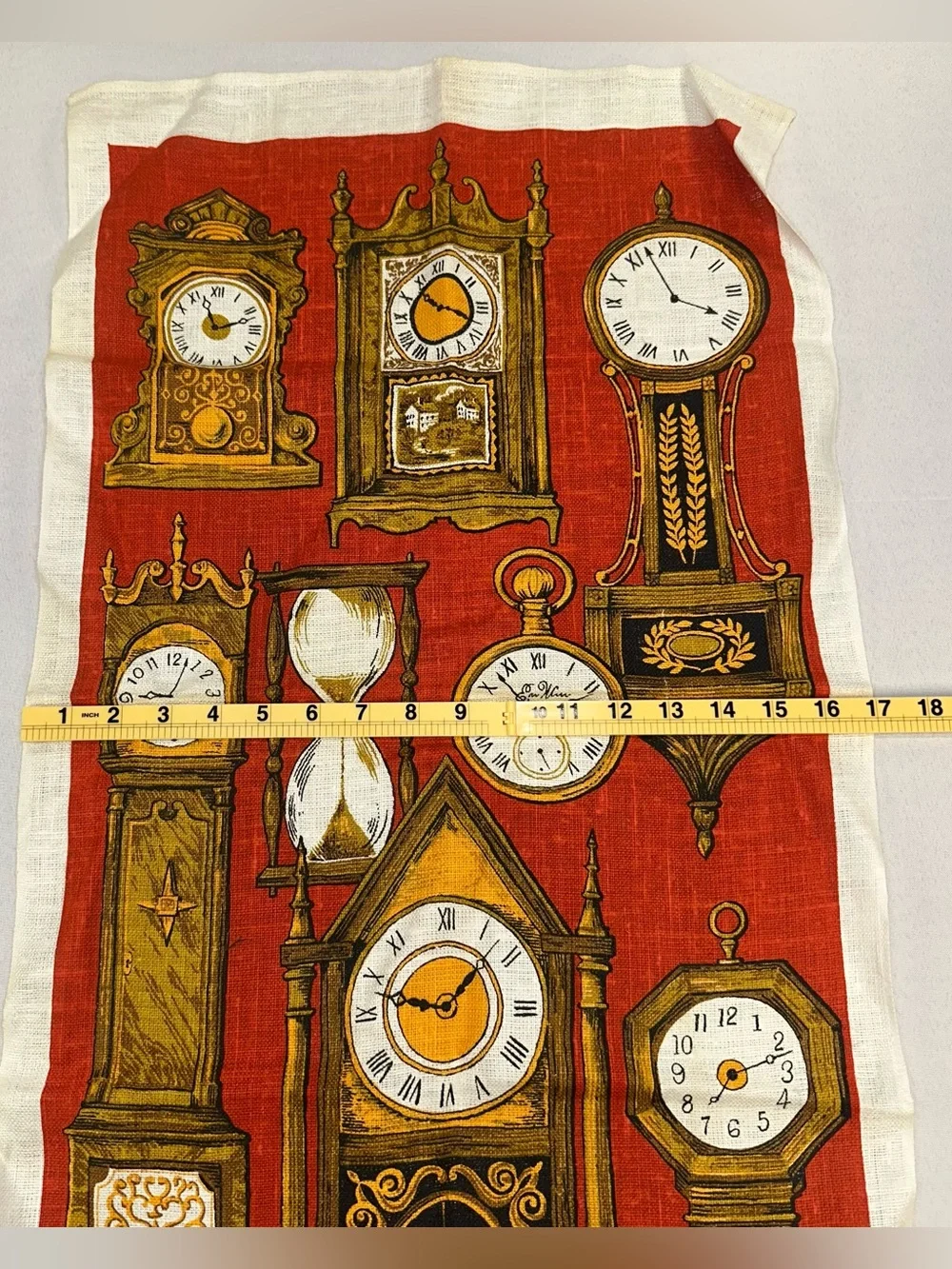 Kay Dee Pure Linen Tea Towel Kitchen Robert Martin Clocks USA Made Vintage
